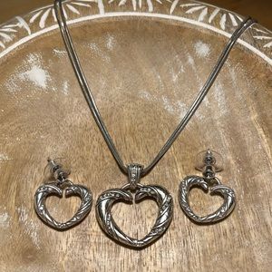 Brighton Silver Snake Chain Open Heart Crystal Necklace & Matching Earrings